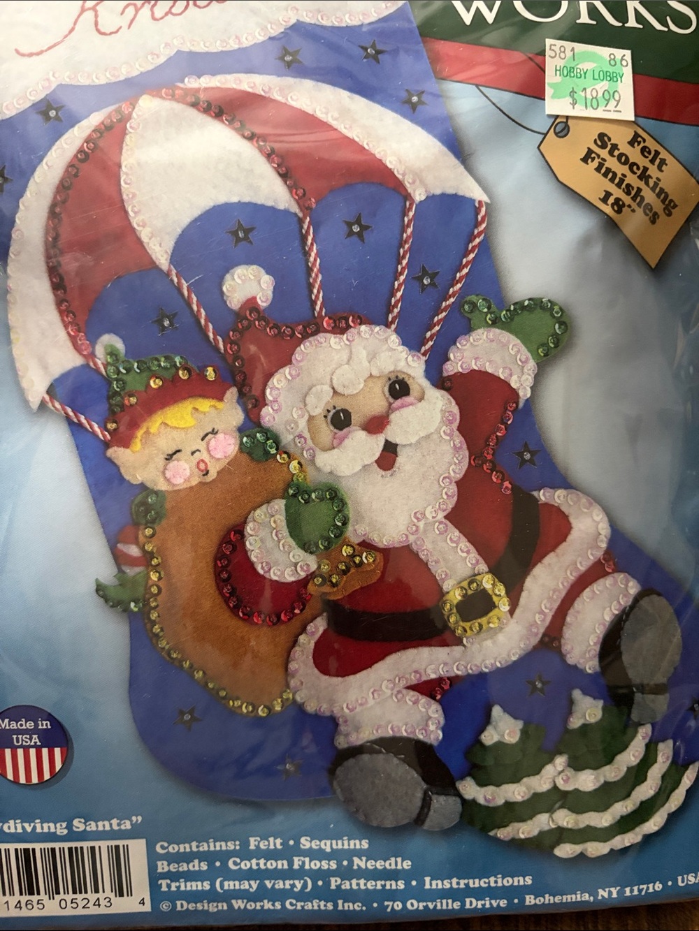 Design Works Diving Santa Felt Stocking Kit - Blue, Red, White